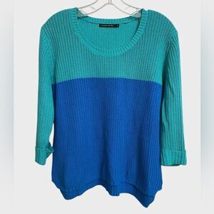 Chemistry Colorblock Knit Sweater Women's Sz M Teal Blue Pullover Cotton Office